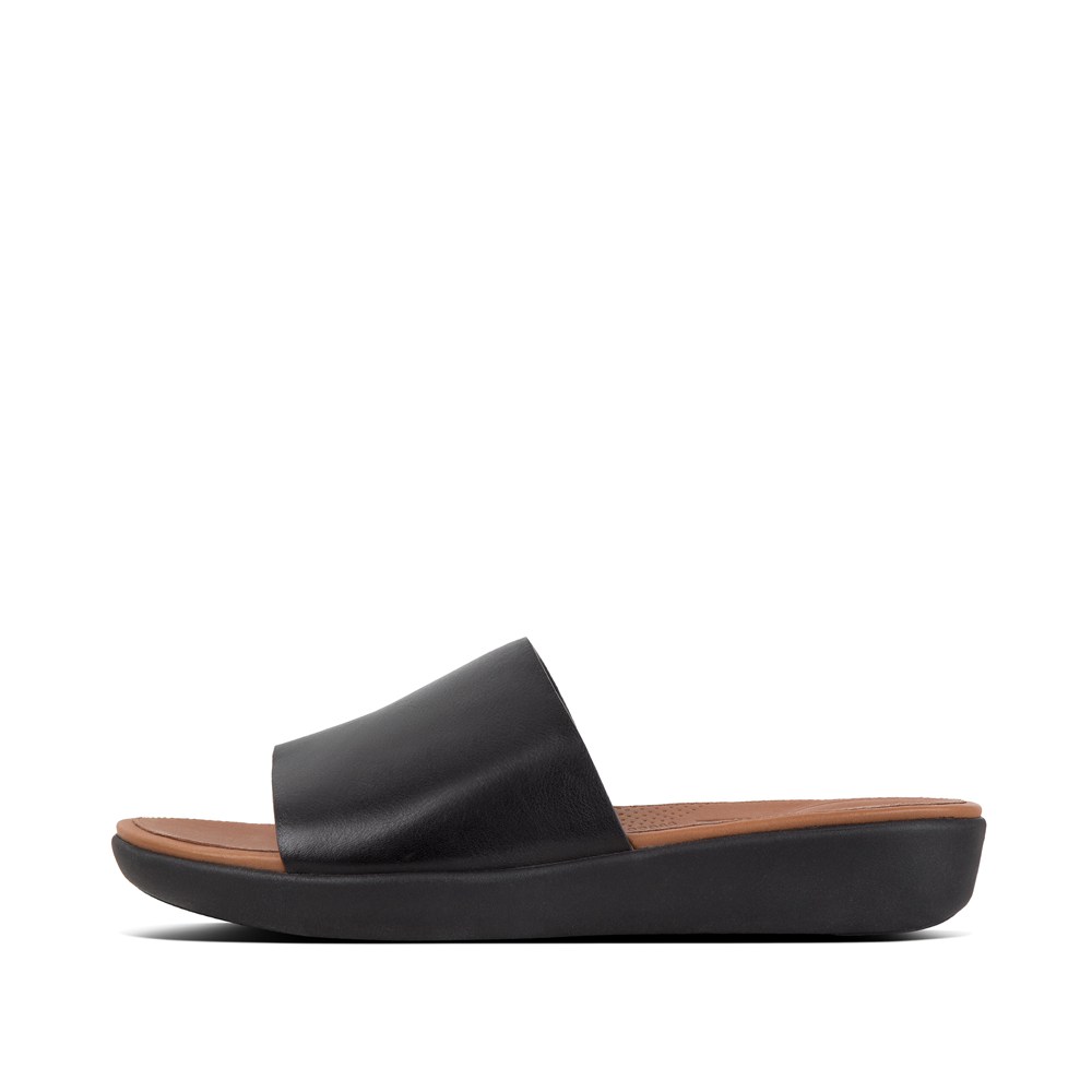 Fitflop Womens Slides - Sola Leather - Black - 593-HBAGJW